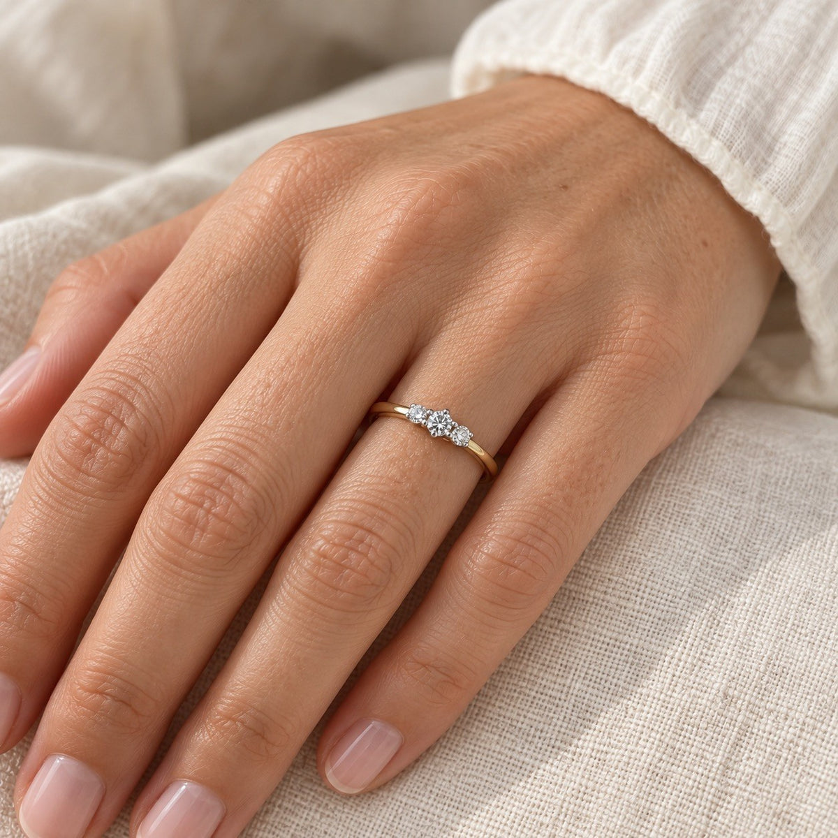 14ct Yellow Gold Natural Diamond Trilogy Ring Three Stone Claw Set 0.15ct