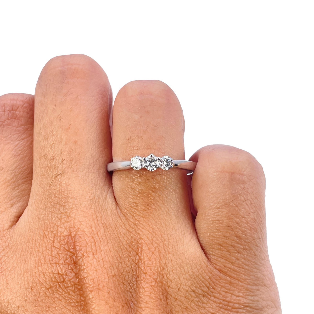 14ct White Gold Natural Diamond Trilogy Ring Three Stone Claw Set 0.25ct