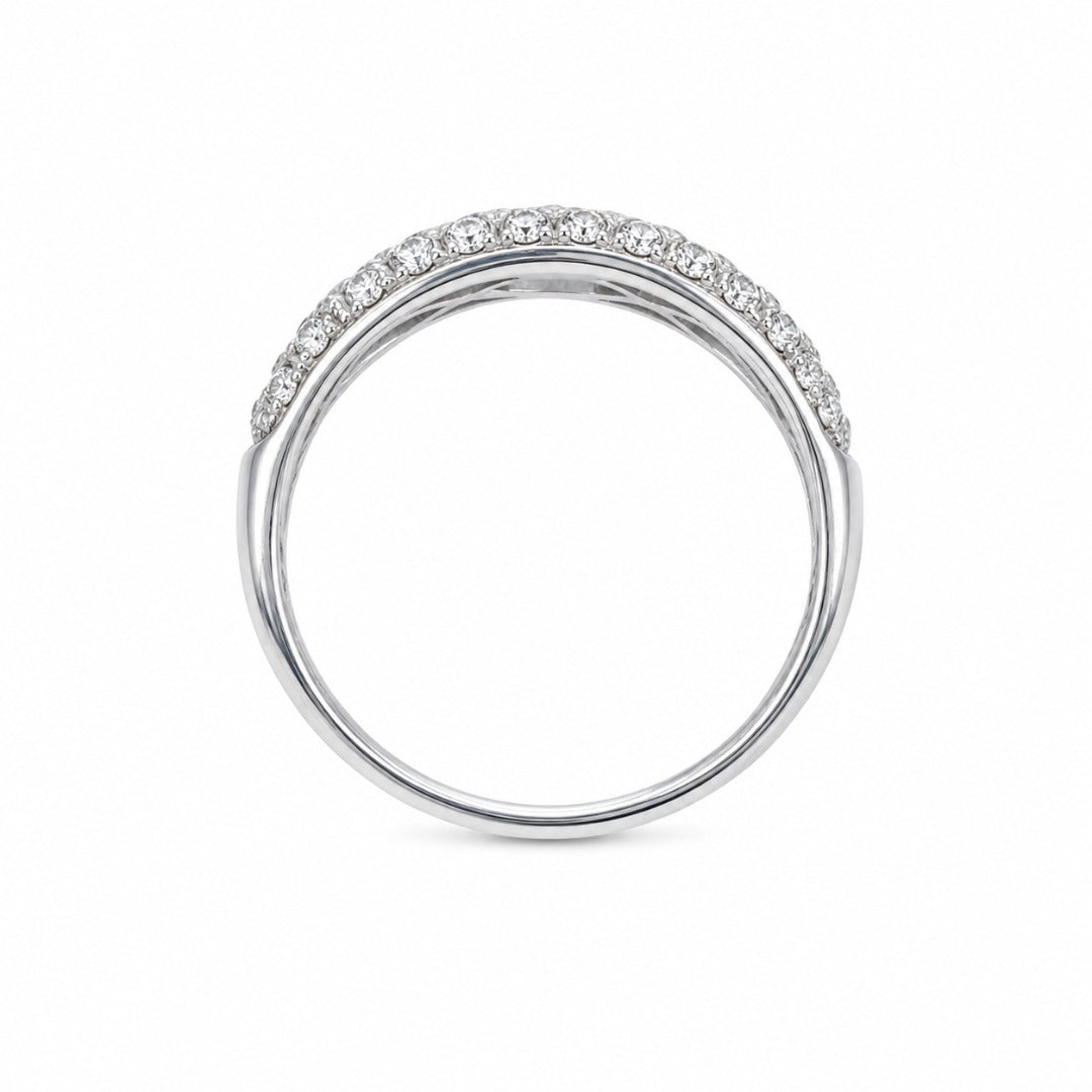 18ct White Gold Natural Diamond Dome Pav� Ring 3 Row 0.89ct