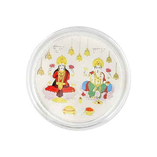 Silver Colour Coin Laxmi Ganesh 999.9 Fine Silver 20g Diwali Dhanteras Gift - Raina Jewels