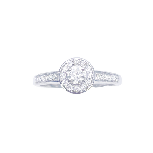 Ring 18 Karat Weißgold mit rundem, natürlichem Diamant-Pavé-Halo, 0,30 Karat