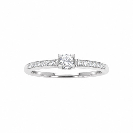 18ct White Gold Natural Diamond Solitaire Ring Pav Shoulders 0.15ct