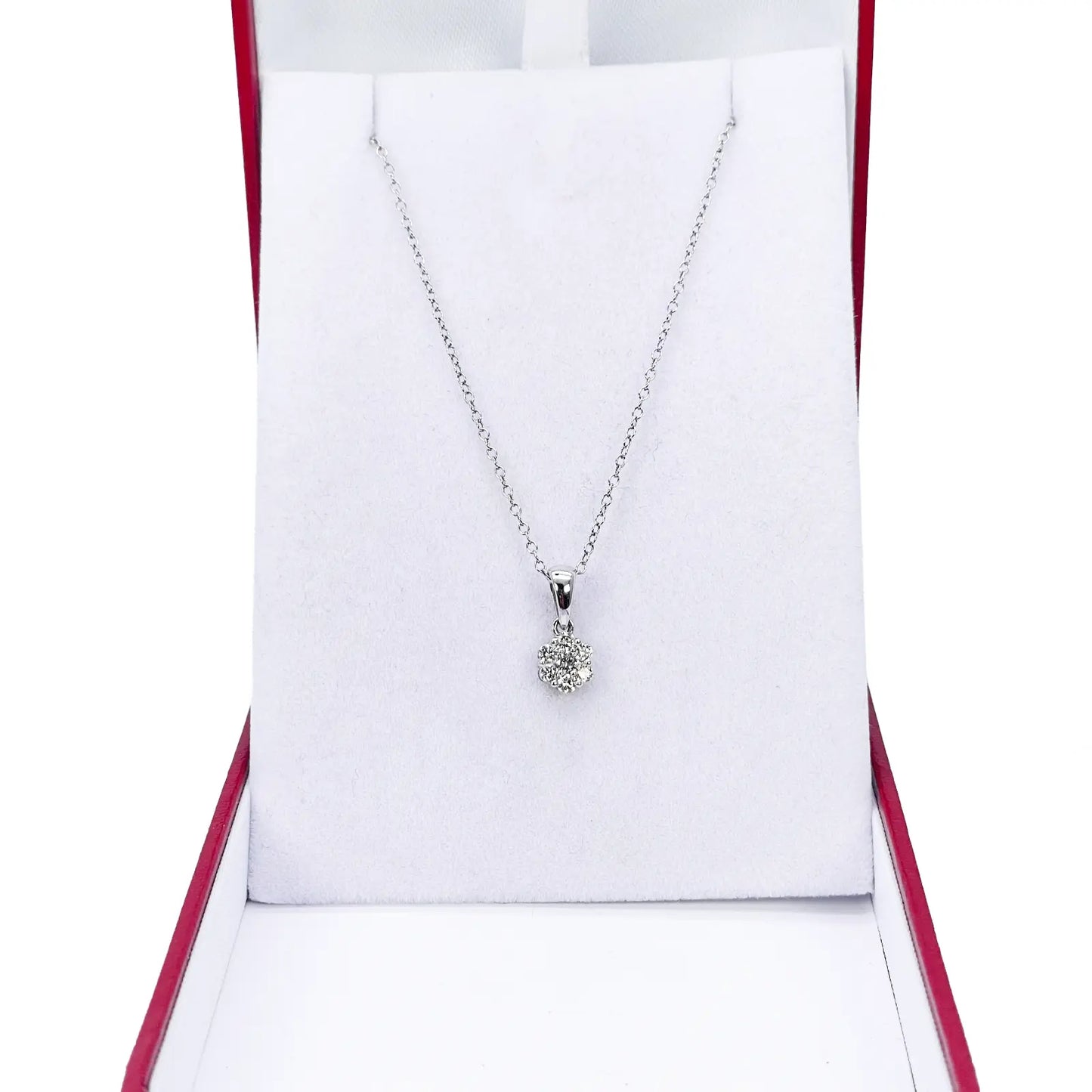 9ct White Gold Natural Round Cluster Diamond Pendant Chain Necklace 0.25ct 