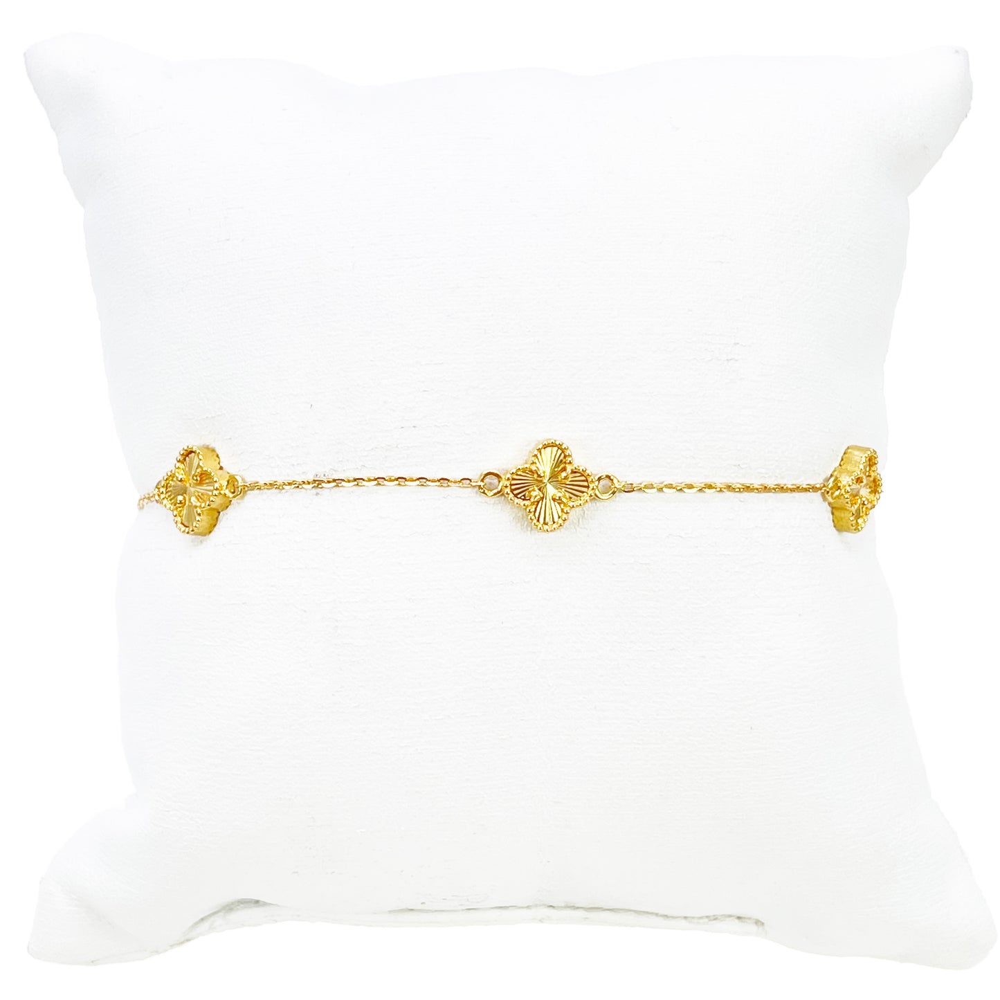 22 Karat Gelbgold Armband mit 5 Blumen-Kleeblättern und Diamantschliff, 19 cm