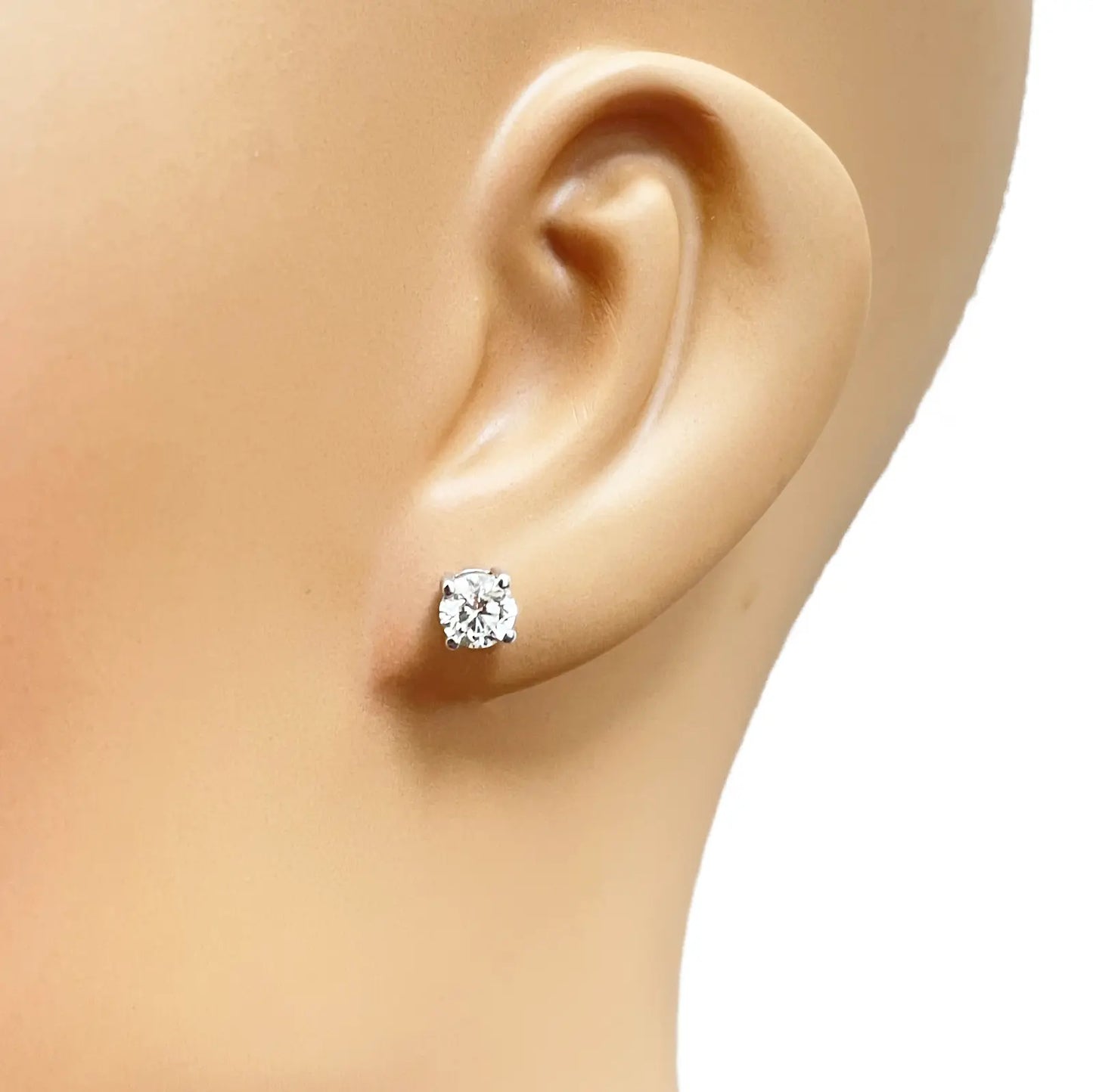Natural Round Diamond Solitaire 4-Claw 1.00ct Pair Stud Earrings GIA Certified 