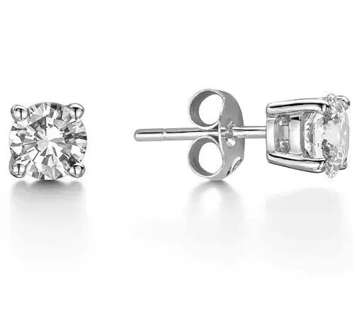 Natural Round Diamond Solitaire 4-Claw 1.00ct Pair Stud Earrings GIA Certified 