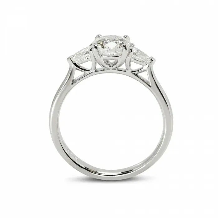 Platinum Round & Pear Natural Diamond Claw Set Trilogy Ring 1.25ct GIA Certified  Diamond Ring