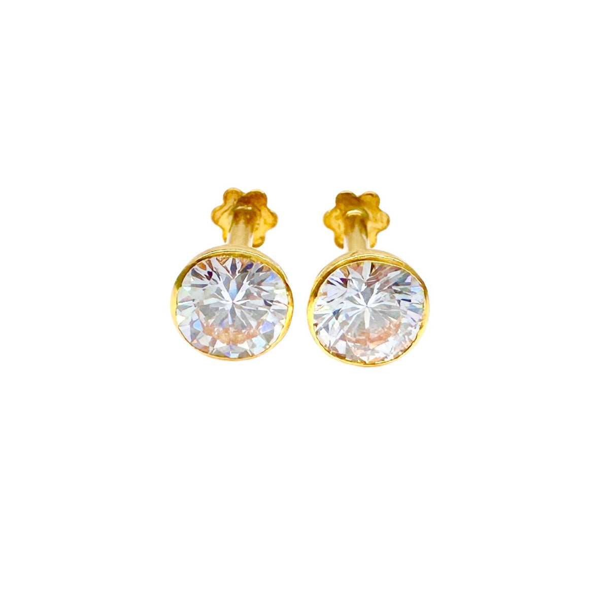 22 Karat Gelbgold runde Lünette Kinderohrstecker 2,5-4,5 mm