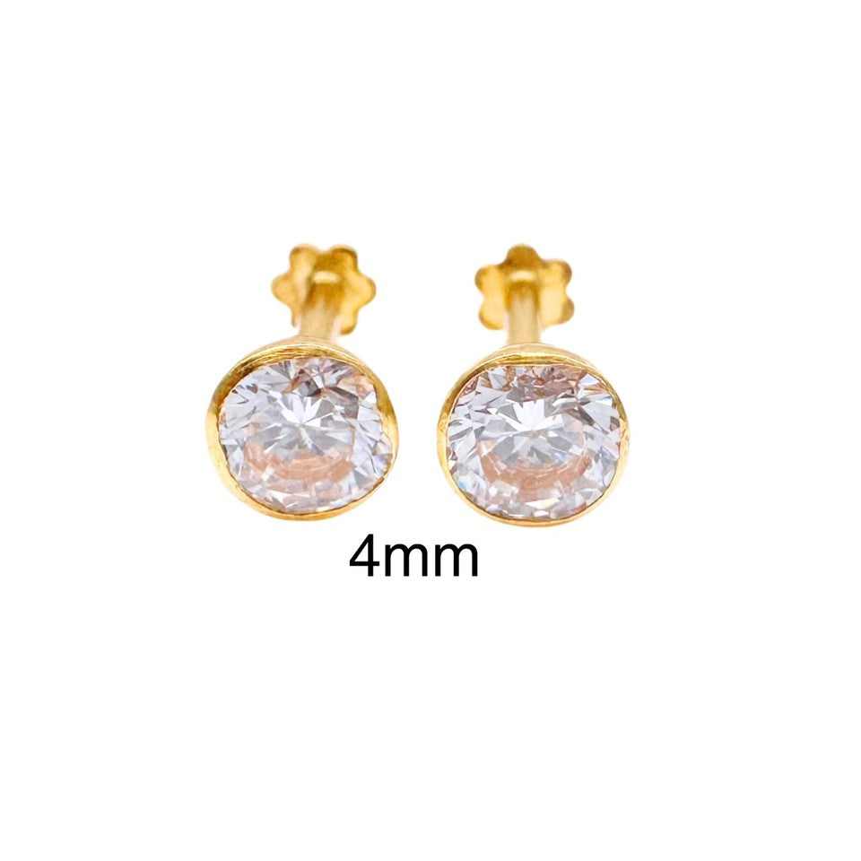 22 Karat Gelbgold runde Lünette Kinderohrstecker 2,5-4,5 mm
