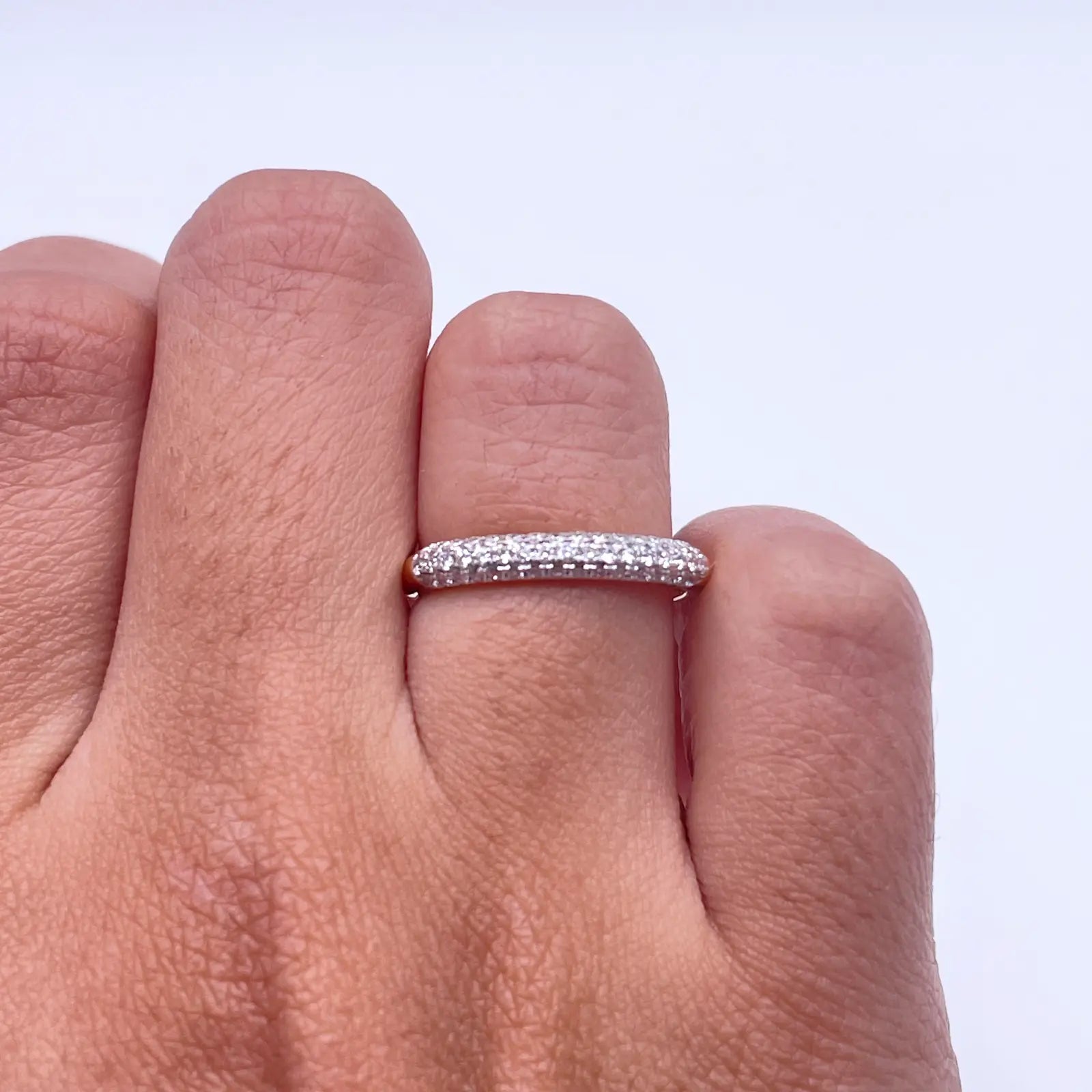 14ct Yellow Gold Diamond 3 Row Dome Shaped Pave Set Ring 0.34ct  Diamond Ring