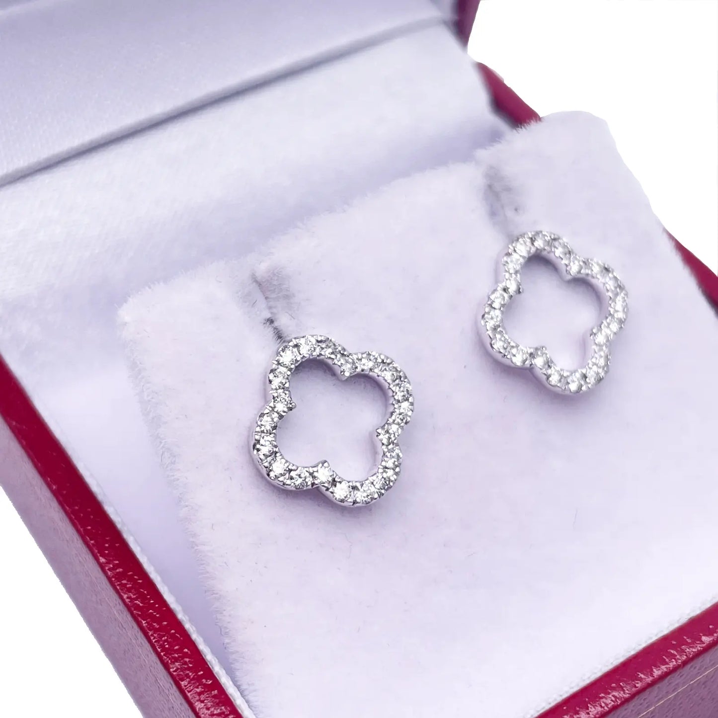 18ct White Gold Diamond Clover Cluster Stud Earrings 0.31ct 