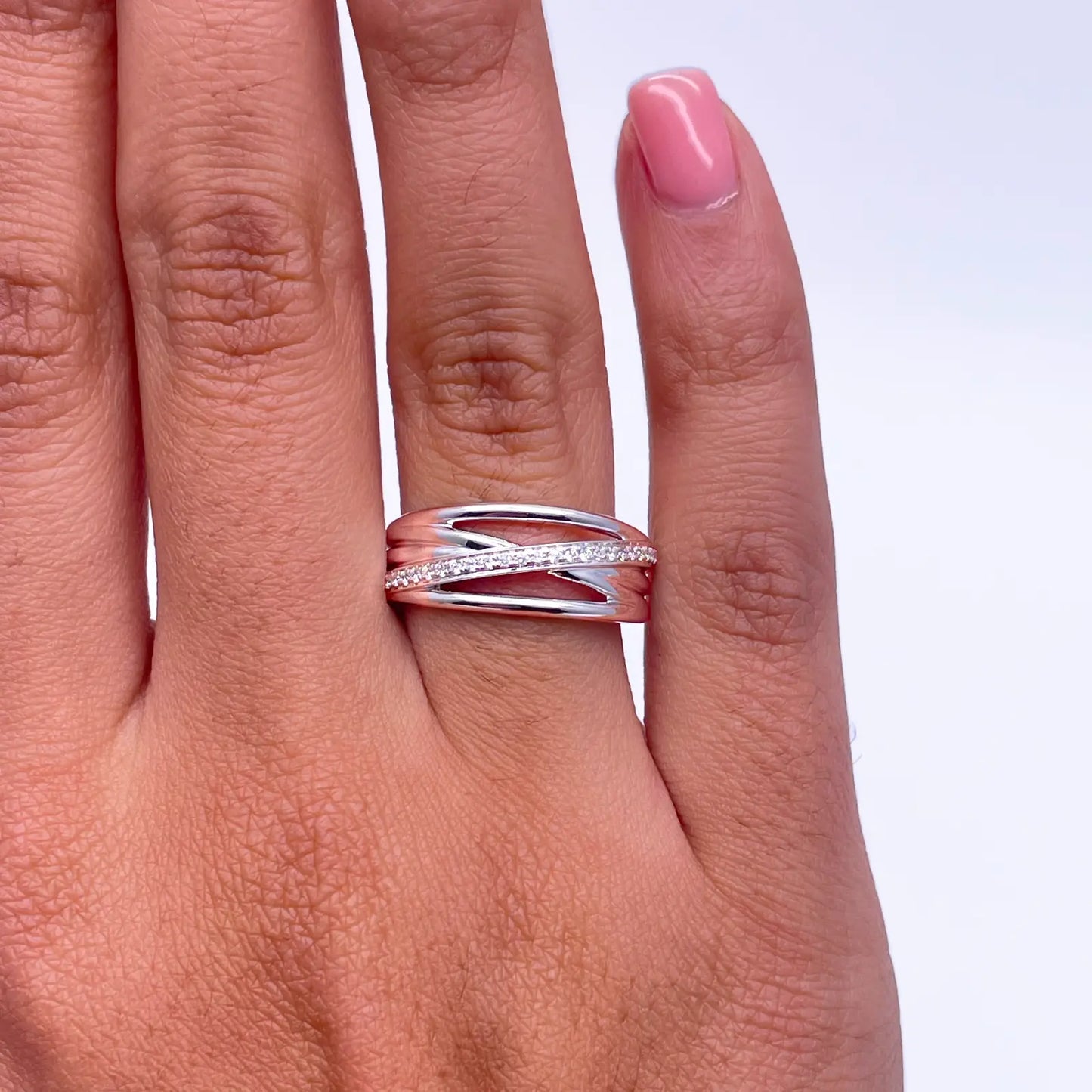 18ct White Gold Diamond Polished Crossover Half Eternity Ring 0.12ct  Diamond Ring