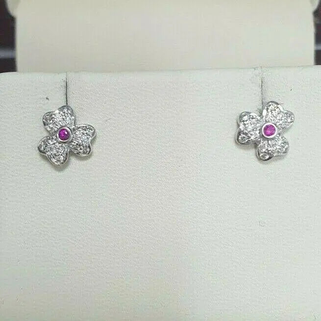 18ct White Gold Ruby & Diamond Earrings 0.20 cts Child friendly safe & secure  Diamond Bracelets