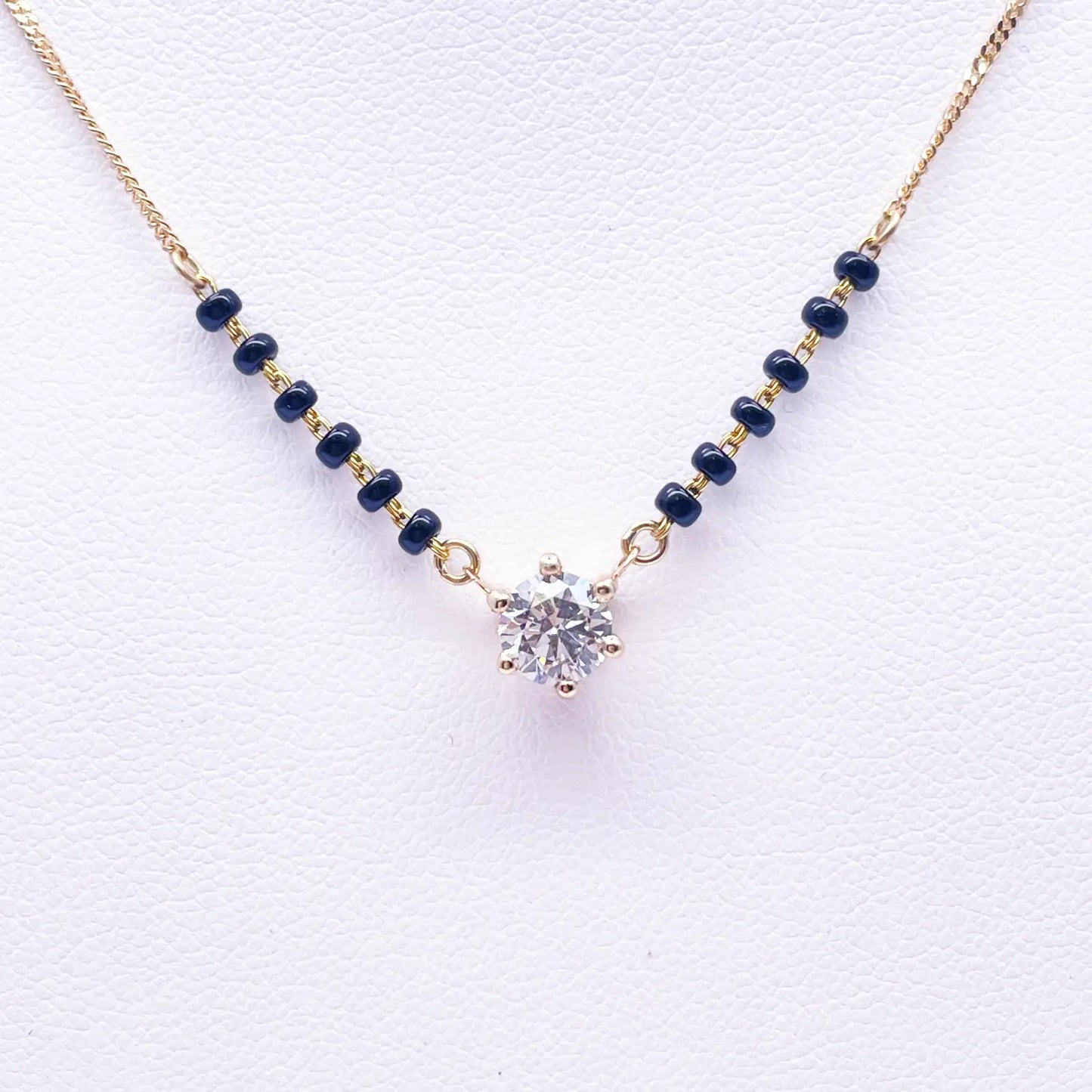 18ct Yellow Gold Lab Grown 6 Claw Diamond 0.70ct Black Beads Mangalsutra Necklace IGI Certified  Mangalsutra Chains