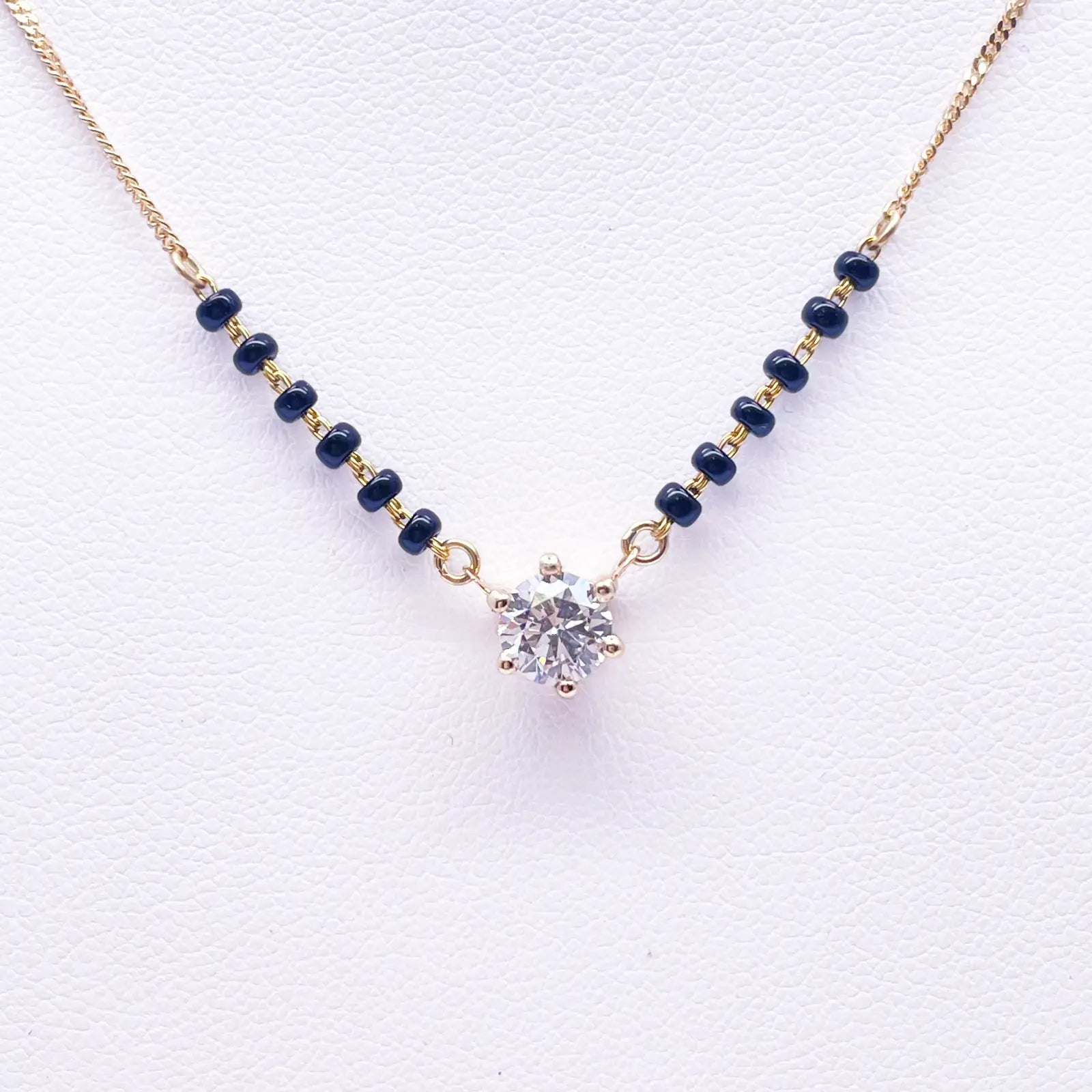 18ct Yellow Gold Lab Grown 6 Claw Diamond 0.70ct Black Beads Mangalsutra Necklace IGI Certified  Mangalsutra Chains