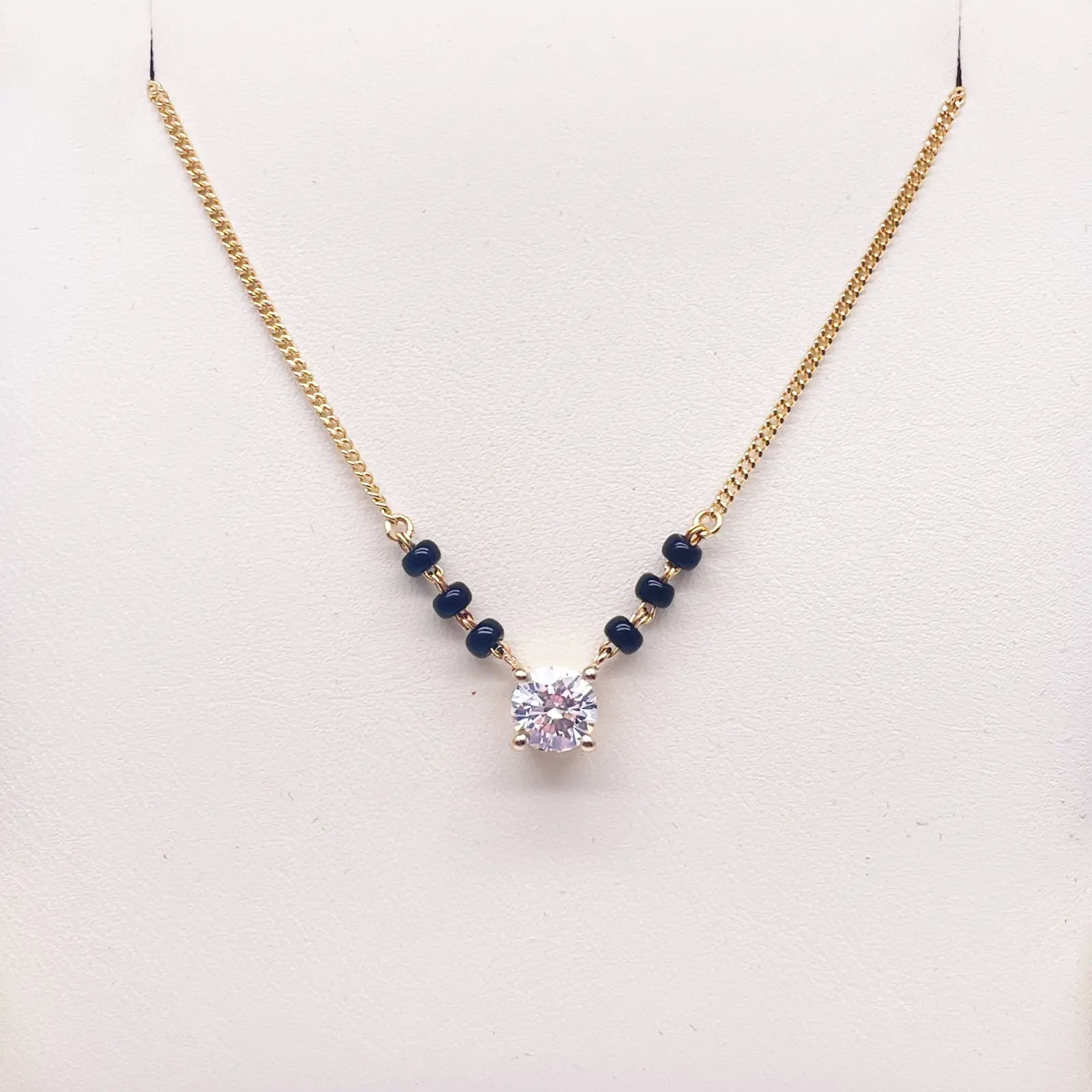 18ct Yellow Gold Lab Grown Diamond 0.50ct Black Beads Mangalsutra Necklace  Mangalsutra Chains