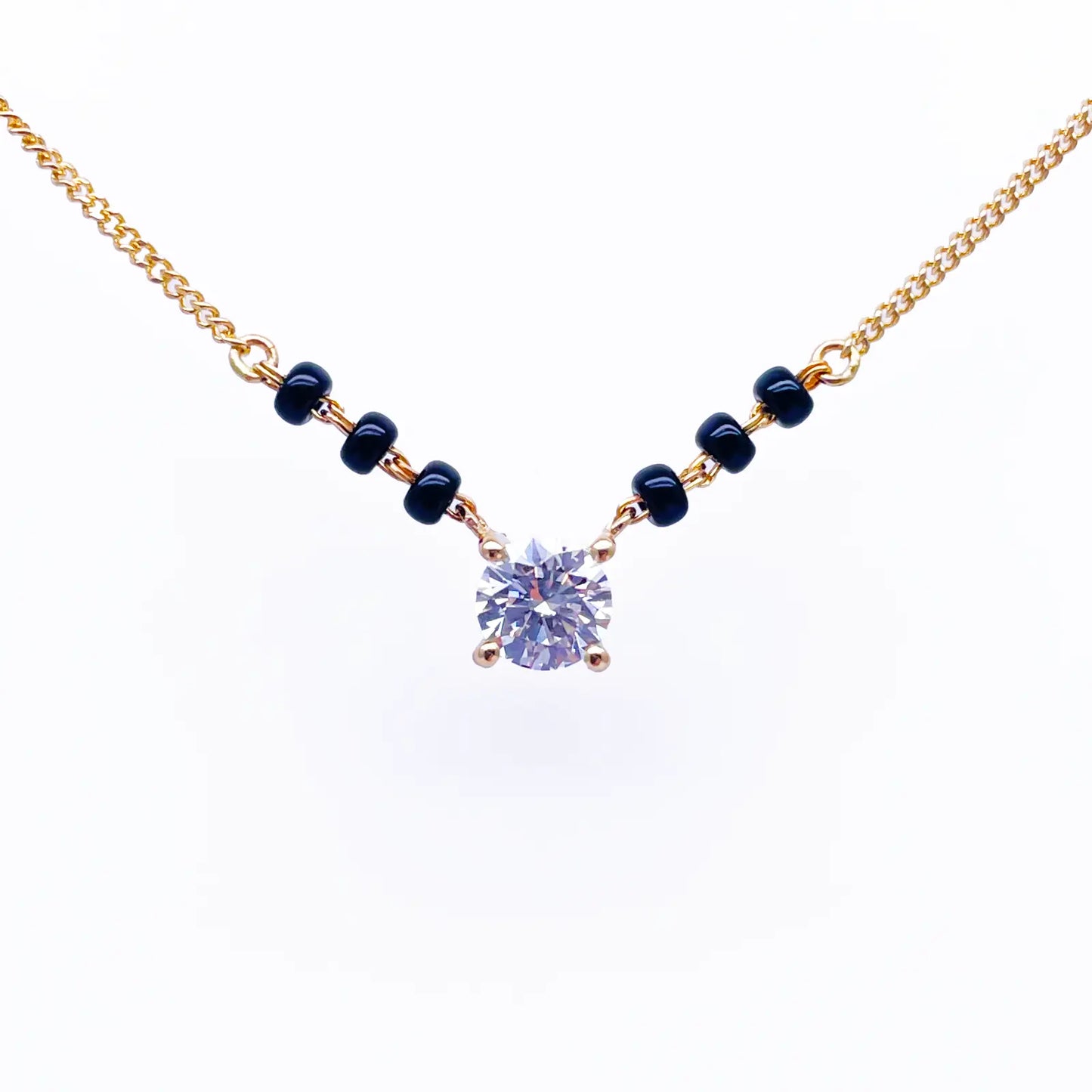 18ct Yellow Gold Lab Grown Diamond 0.50ct Black Beads Mangalsutra Necklace  Mangalsutra Chains