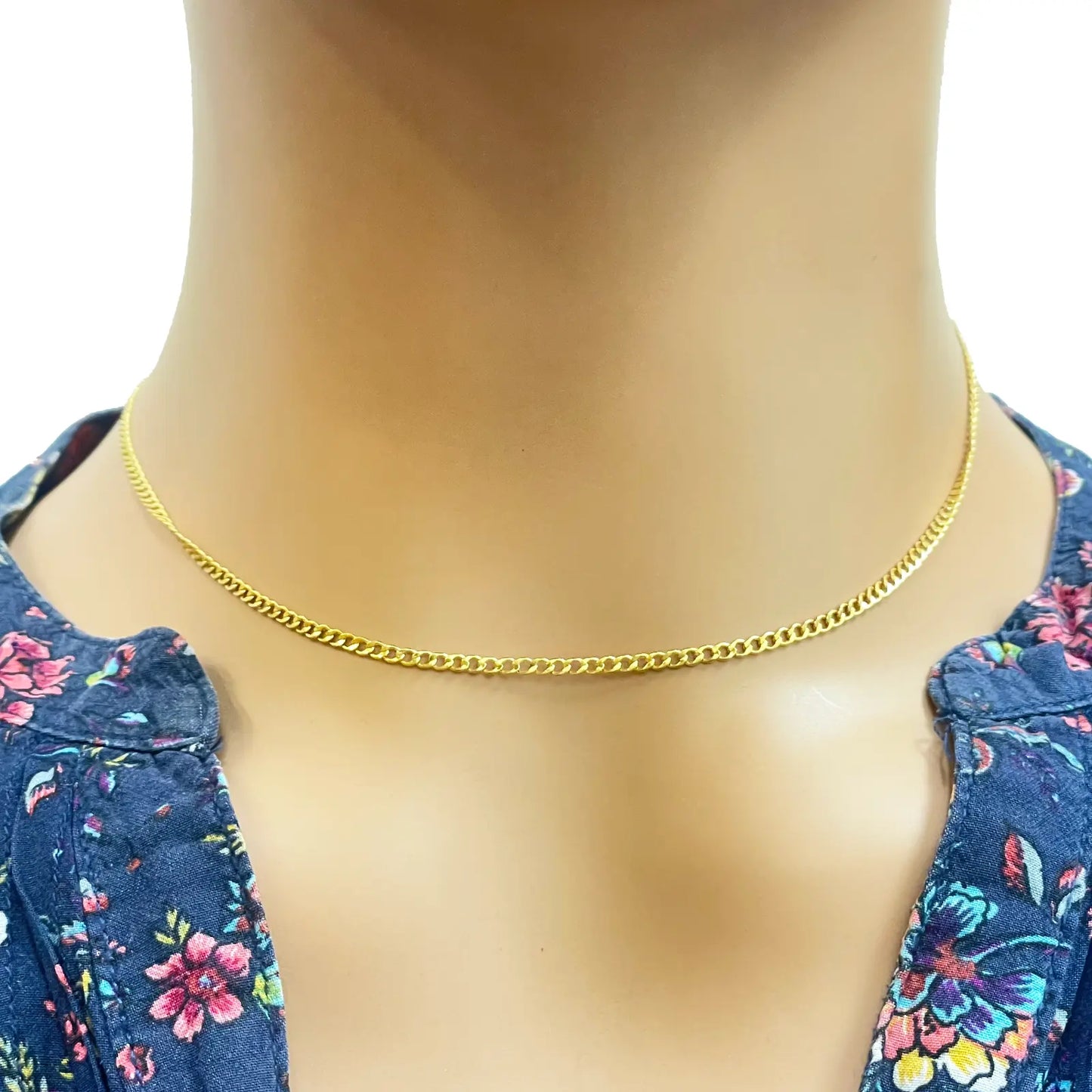 22ct Yellow Gold High Polished Flat Curb Link Chain/Necklace 15.5''inches 