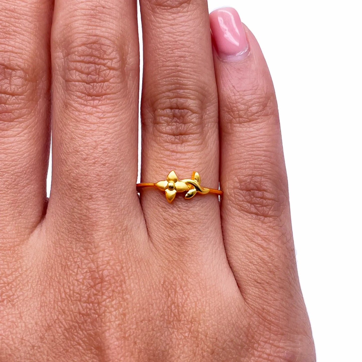 22ct Yellow Gold Polished & Matt Double Flower Minimalist Ring 