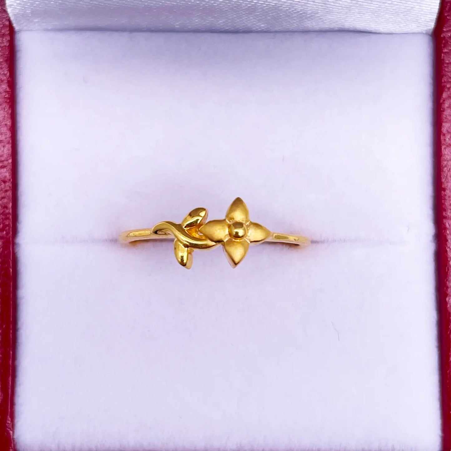 22ct Yellow Gold Polished & Matt Double Flower Minimalist Ring 
