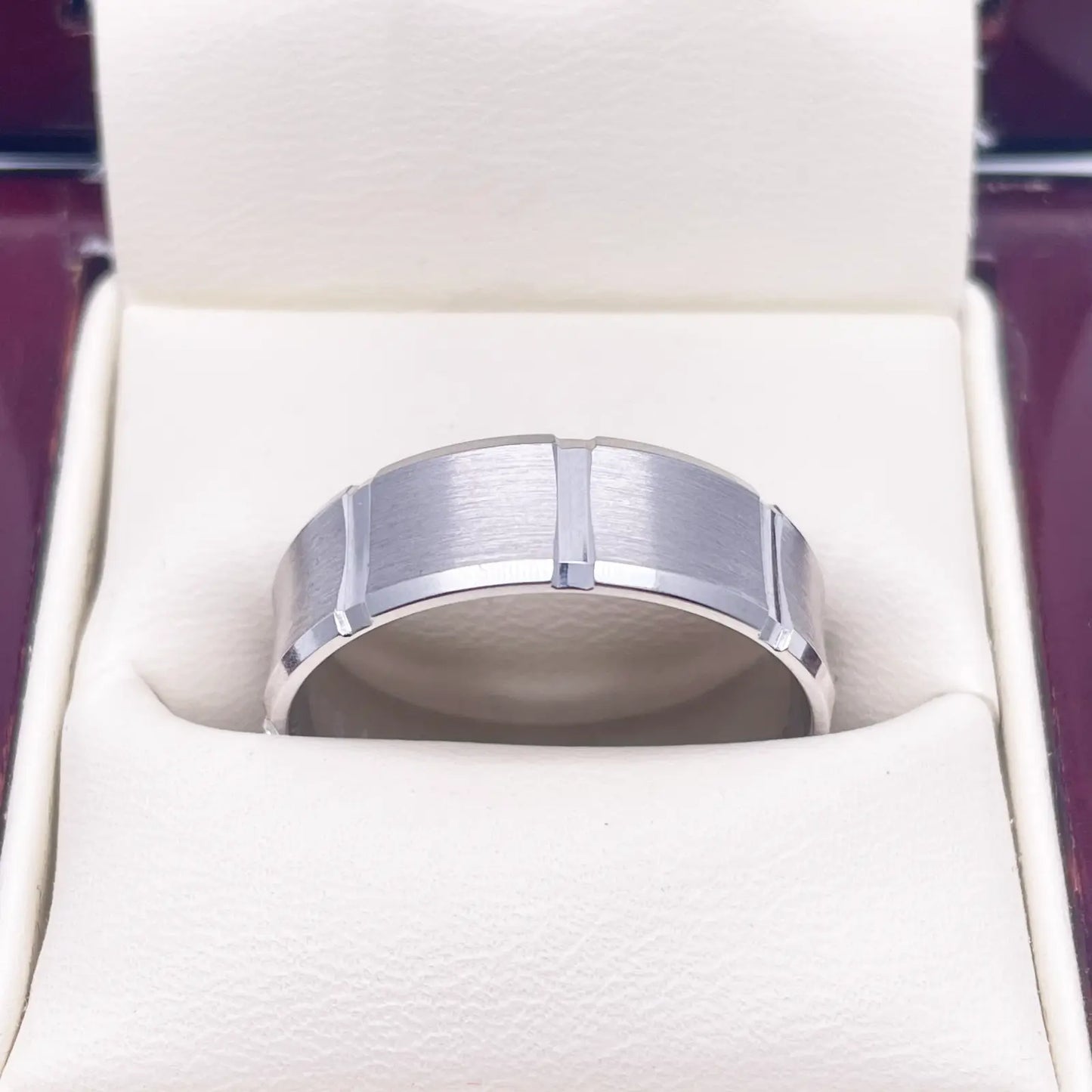 Mens Platinum Wedding Band 7mm Square Matt Finish & Bevelled Edges Heavy Weight 